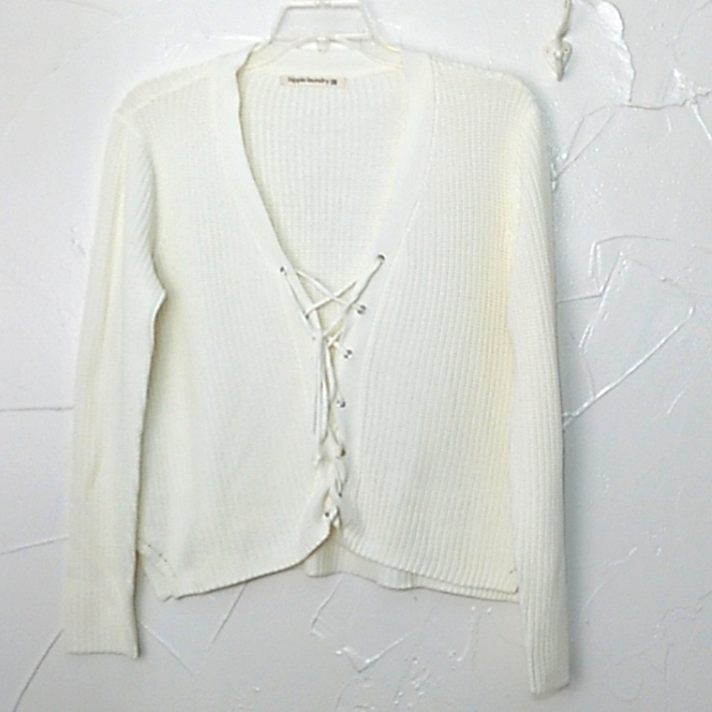 Hippie Laundry Lace Front Sweater‎ Size XL Pullover Feminine Romantic Bohemian
